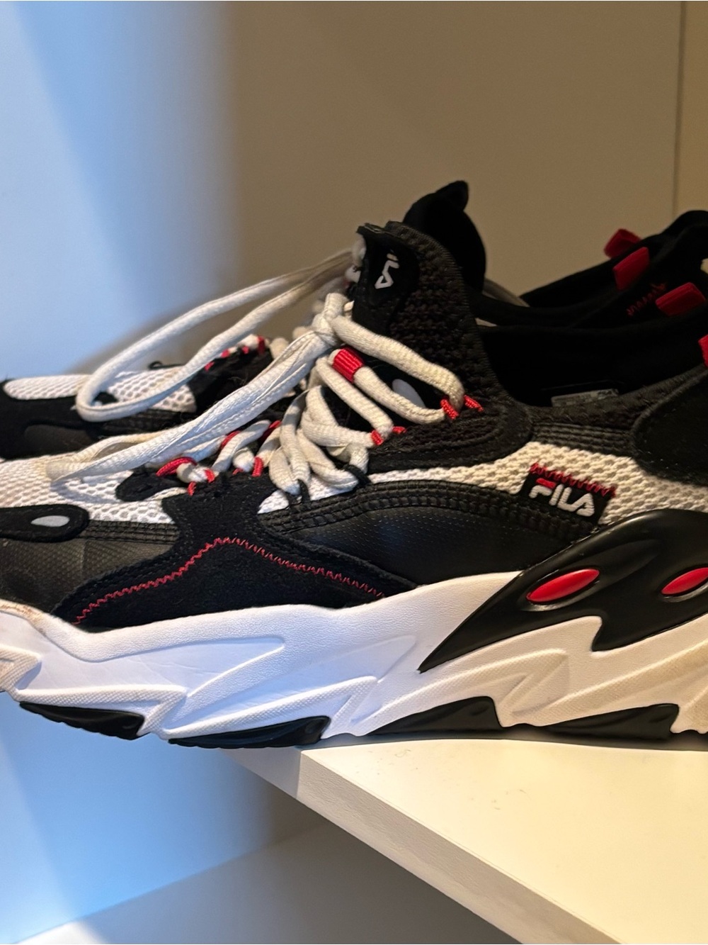 Fila Black, White & Red Chunky Lace-Up Sneakers